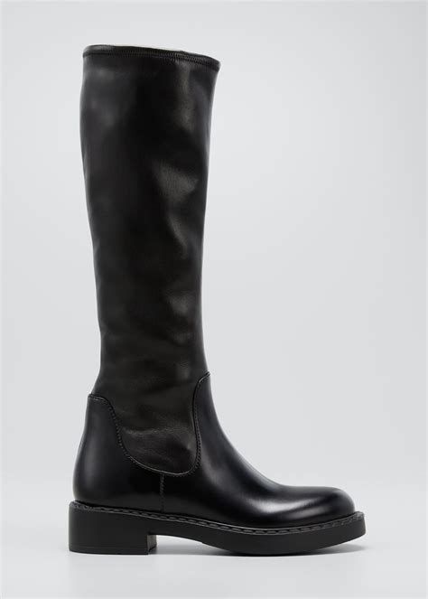 Prada Stretch Napa Moto Knee Boots 